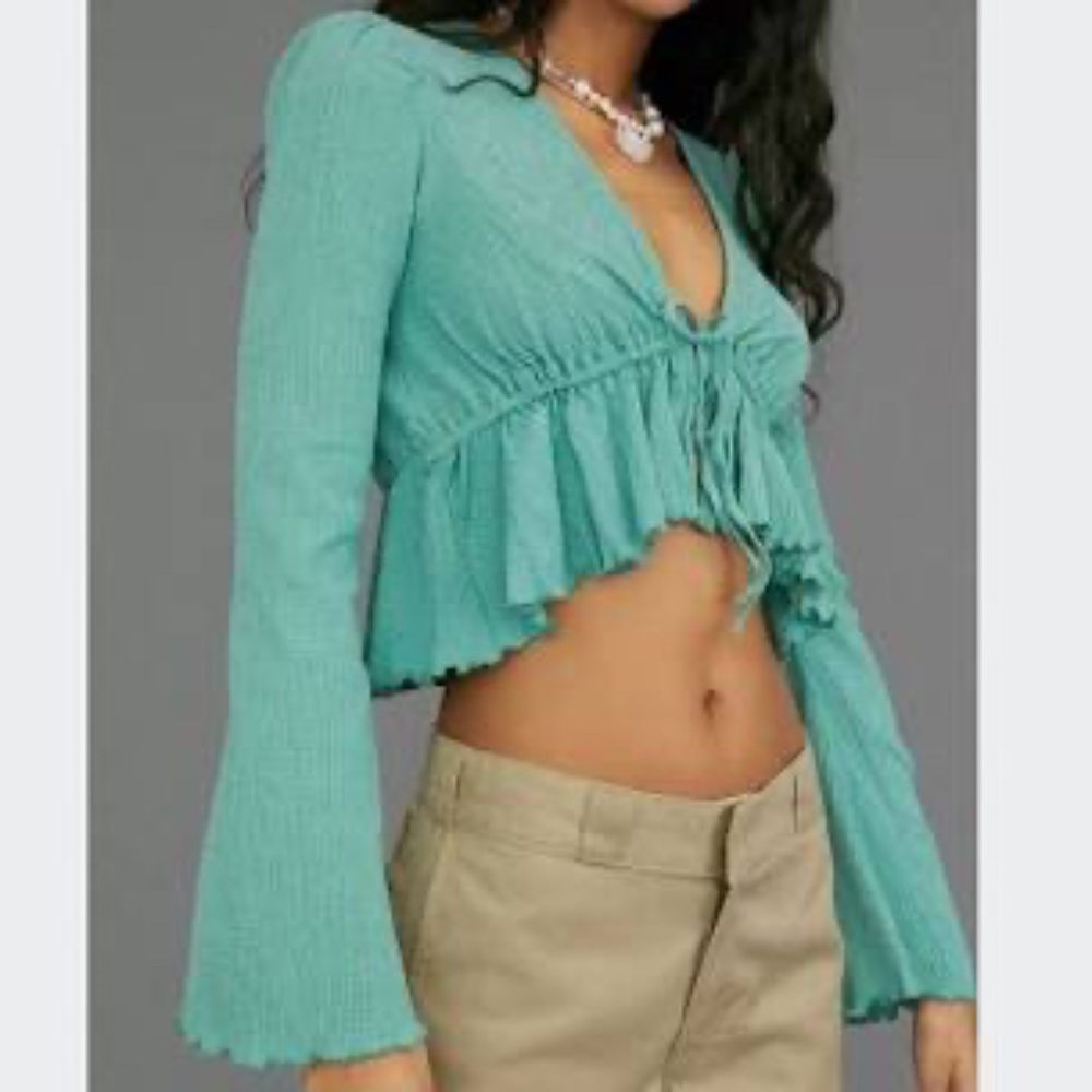 Teal Tie-Front Urban Outfitters Blouse Shirt